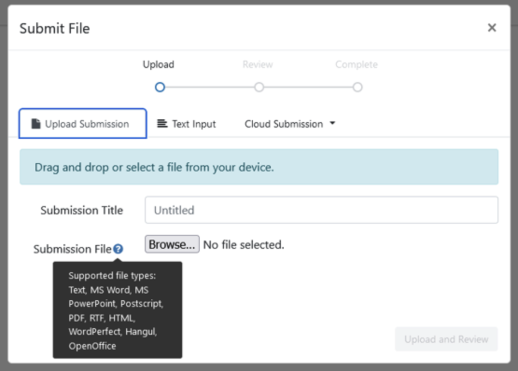 Smodin’s screenshot of the submission process from Turnitin’s website. 